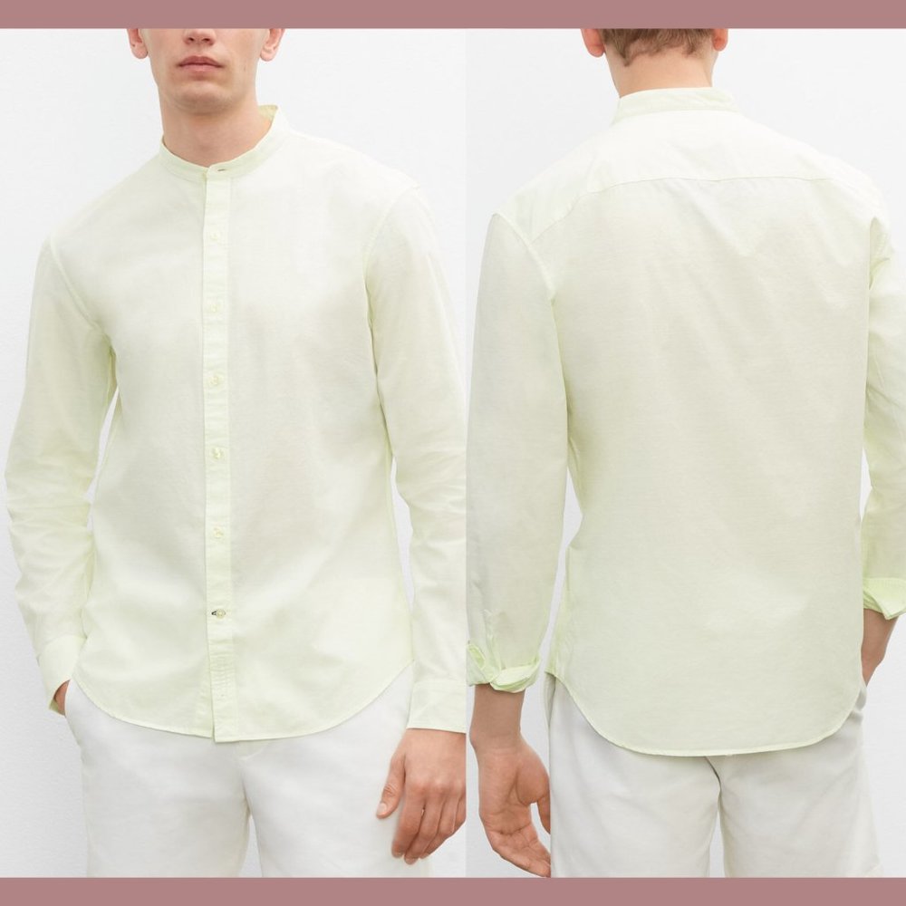 NWT $98 Club Monaco [ Men‎ Medium ] Band Collar Slub Cotton Shirt in Green #5690